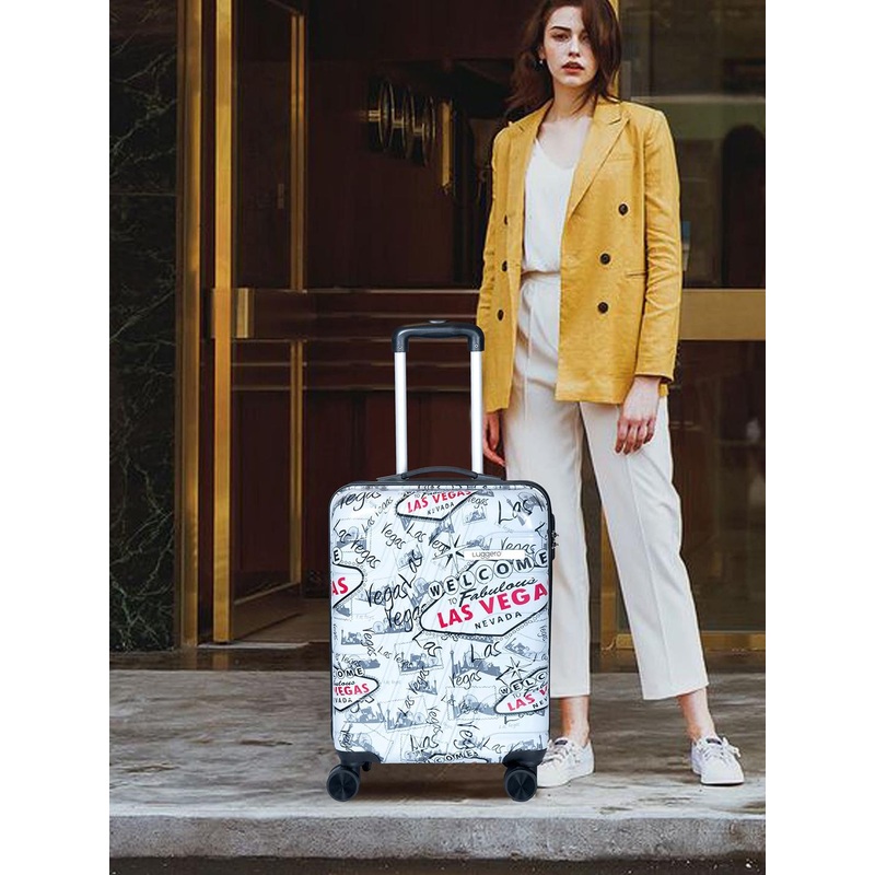 Luggero Printed Hard-Sided 360-Degree Rotation Cabin Trolley Suitcase