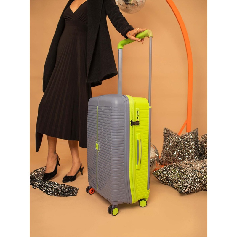 Nasher Miles Unisex Dubai Polypropylene Large Grey & Green Trolley Bag – 28 Inch (75 cm)