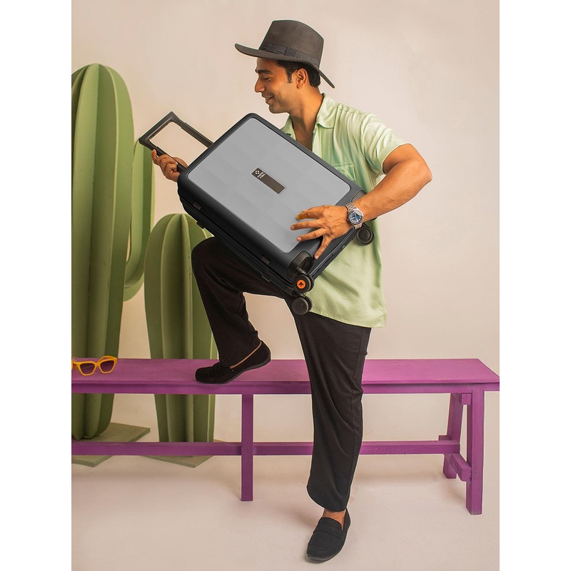 Nasher Miles Zanzibar Polycarbonate Cabin Grey Black Trolley Bag – 20 Inch (55 cm)