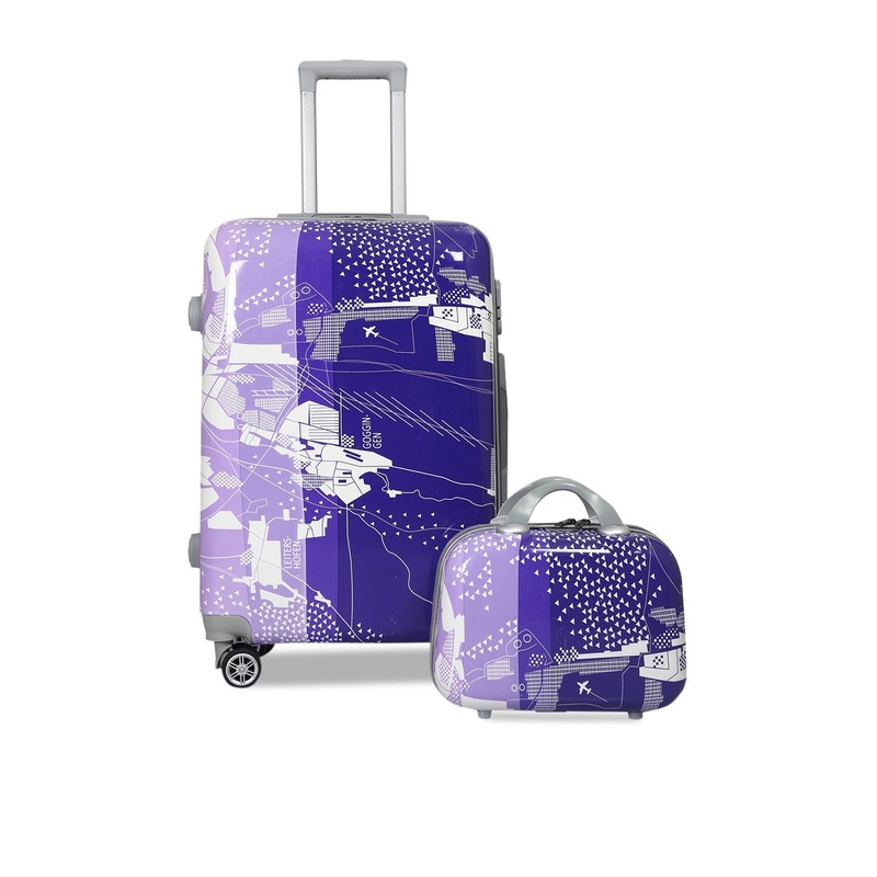 Polo Class Set Of 2 Blue & White Printed 28 Inch Trolley Bag With Vanity Bag