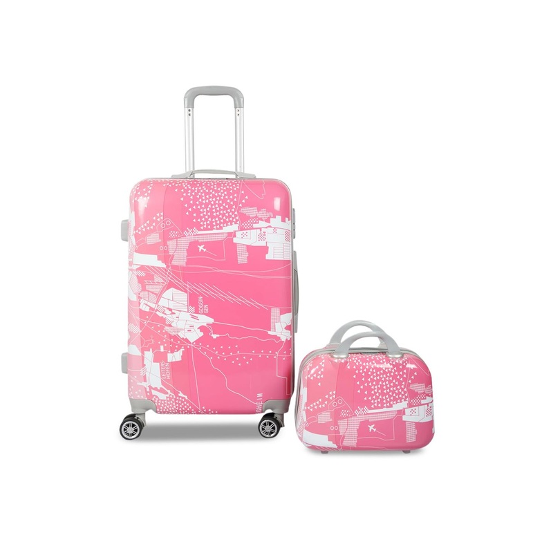 Polo Class Unisex Set Of 2 Pink & White Printed Trolley & Vanity Bags