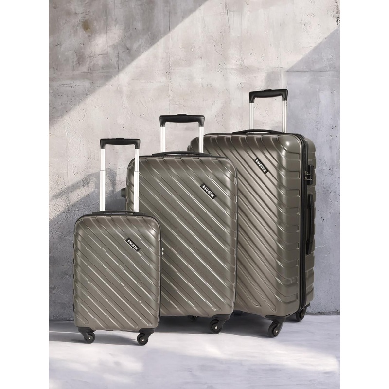 Roadster Xtreme Set Of 3 Hard-Sided Self Striped Trolley Suitcases – Cabin, Medium & Large