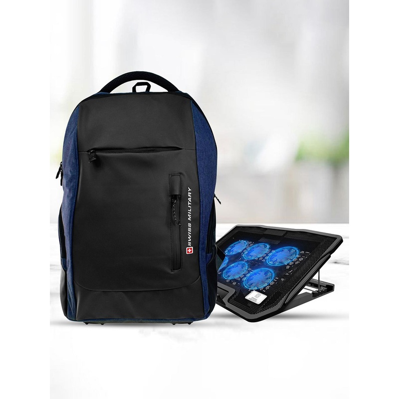 SWISS MILITARY Unisex Blue Brand Logo Backpack with USB Charging Port