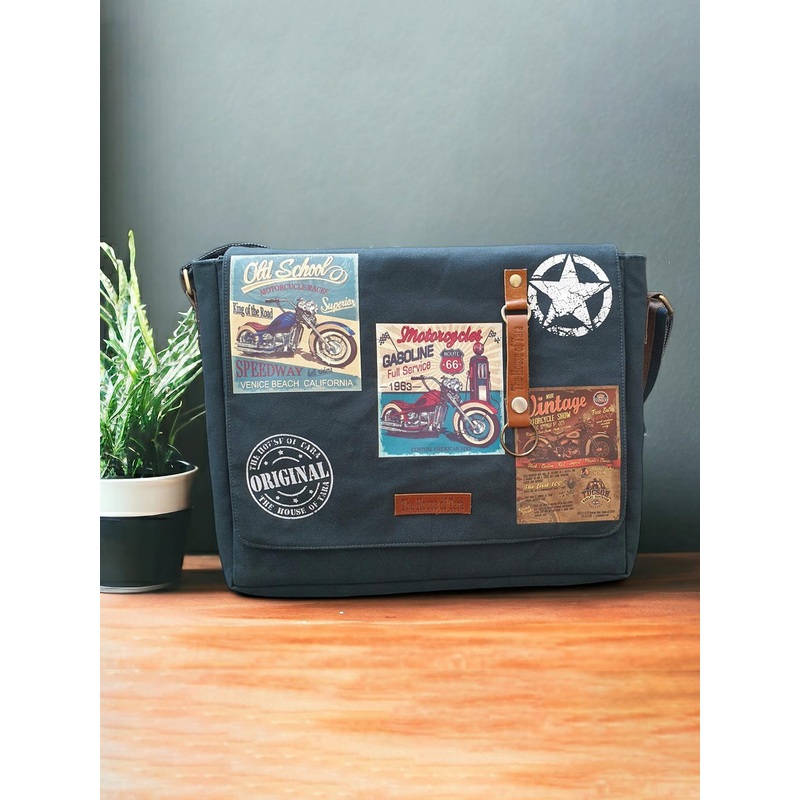 The House of Tara Unisex Grey Printed Messenger Bag