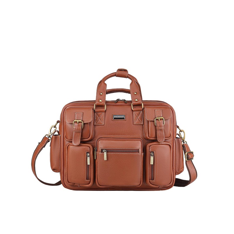WildHorn Men Tan Textured Leather Laptop Bag