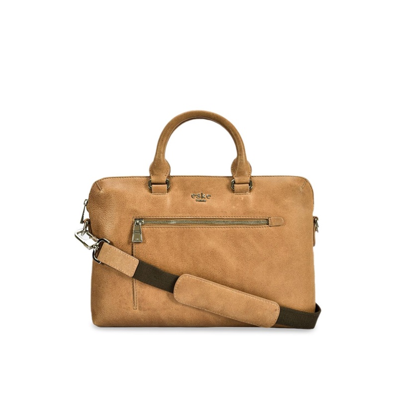 Eske Men Beige Leather Solid Laptop Bag