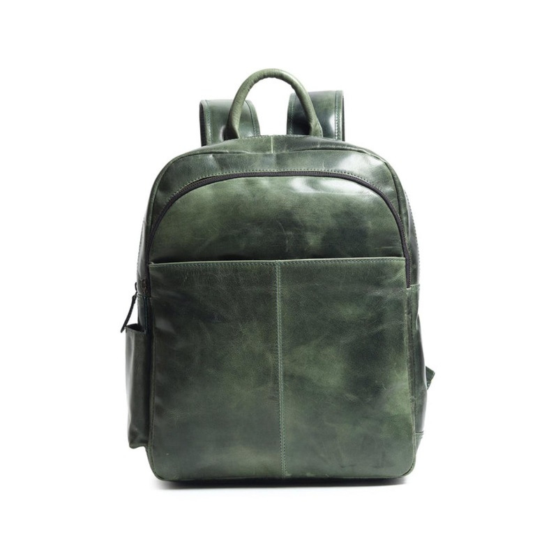 MaheTri Men Green Textured Luxury Italian Leather Laptop Backpack