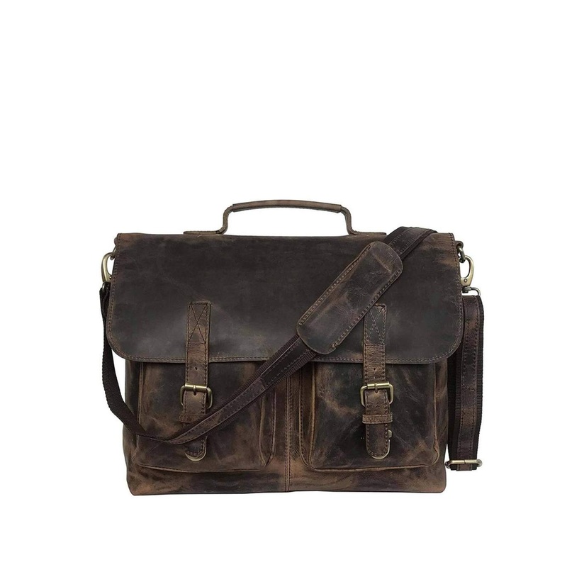 MaheTri Men Leather Lockwood Messenger Laptop Bag