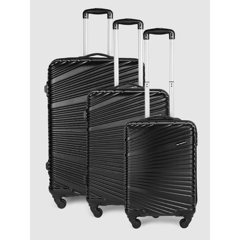 Metronaut Set of 3 Textured Hard-Sided 8 Wheels 360-Degree Rotation Trolley Bag