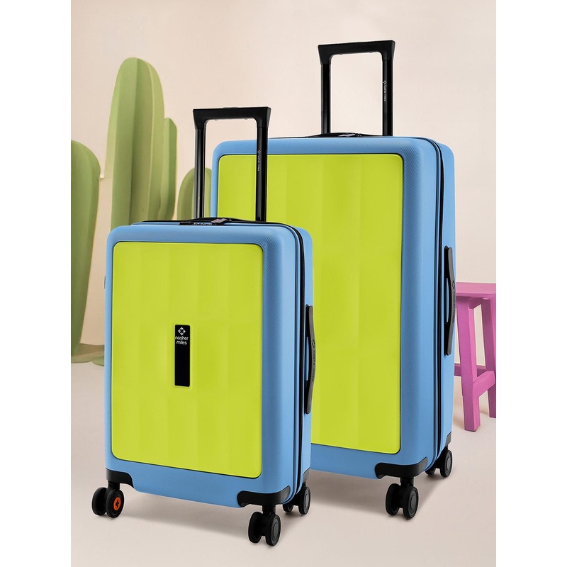 Nasher Miles Zanzibar Polycarbonate Set of 2 S\u002FM Green Blue Trolley Bags (55-65 cm)