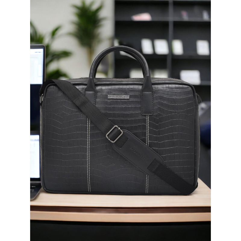 Police Men Black Checked Messenger Bag