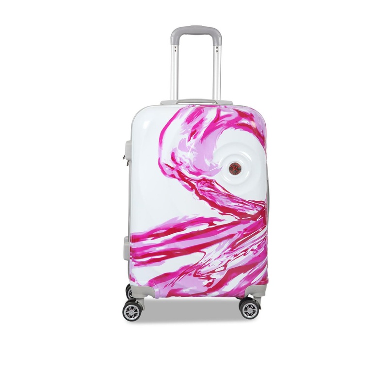 Polo Class Pink & White Printed Hard-Sided Medium Trolley Suitcase