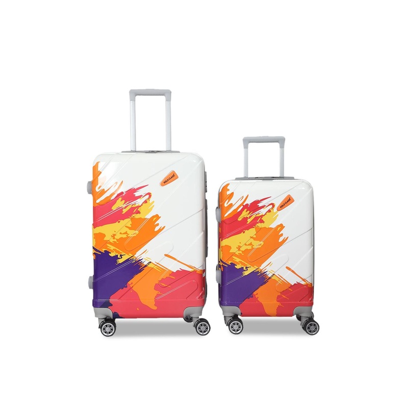 Polo Class Set of 2 Orange & White Printed Hard-Sided Medium Trolley Suitcase