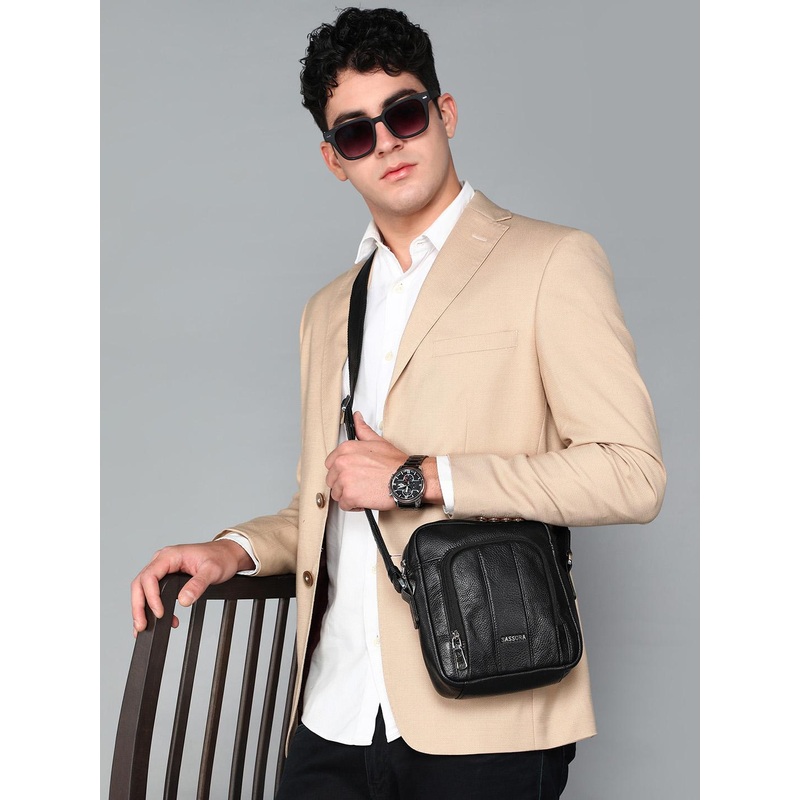 Sassora Textured Leather Structured Crossbody Sling Bag