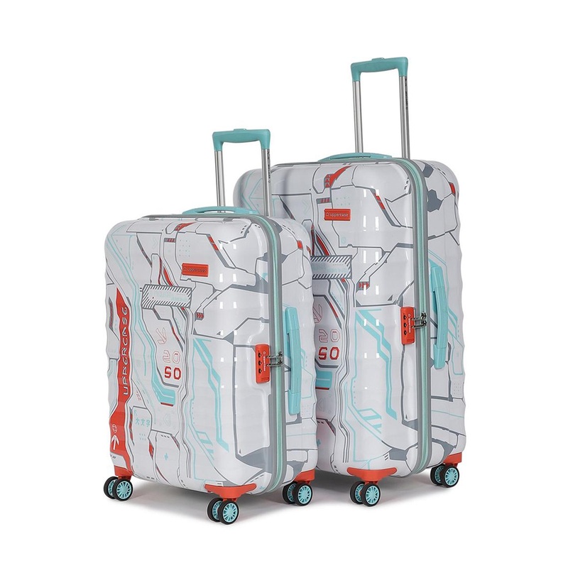 uppercase Cyber Punk Hard Luggage Trolley Bag Set of 2 (M+L) White
