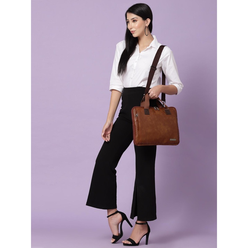 VISMIINTREND Unisex 16 Inch Tan Leather 16 inch Laptop Bag