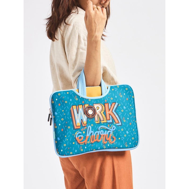 Chumbak Unisex Blue & Yellow Printed Laptop Sleeve