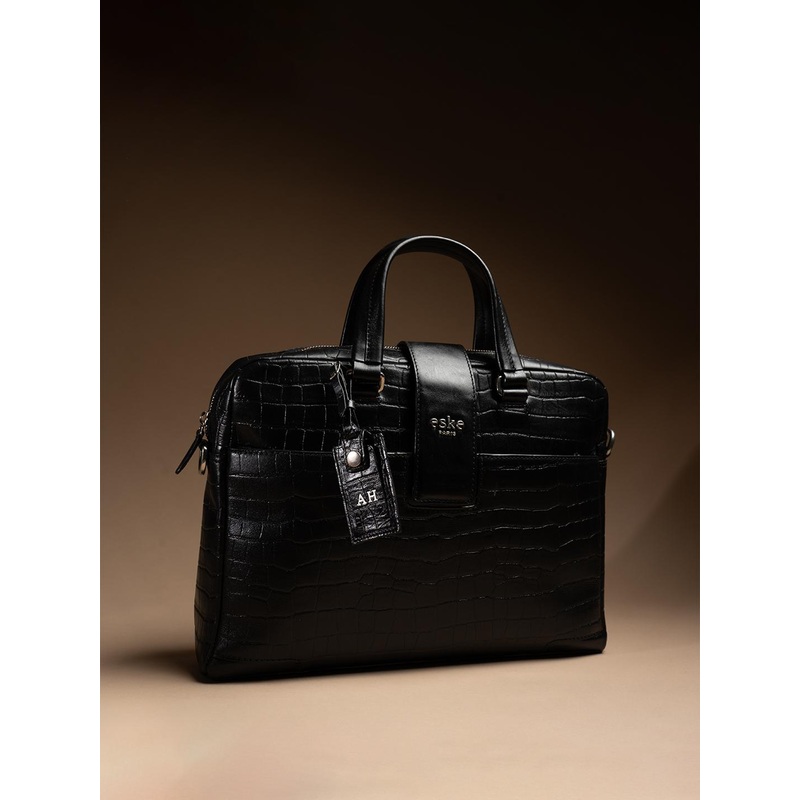 Eske Men Black Textured Leather Laptop Bag