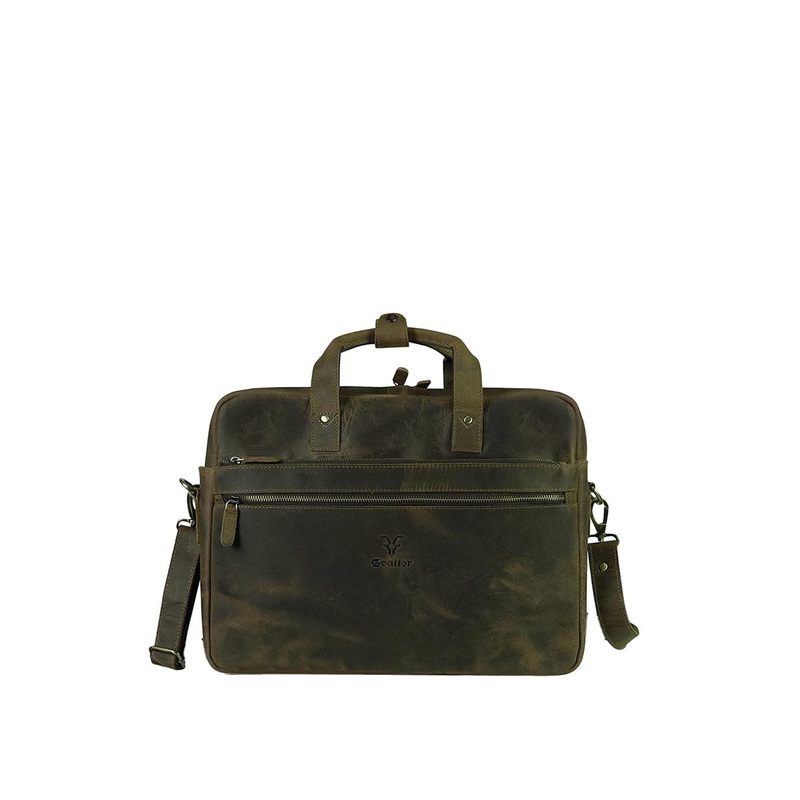 Goatter Men Coffee Brown Leather 16 Inch Laptop Bag