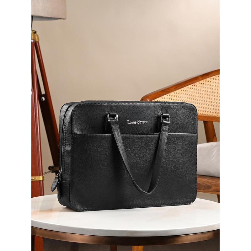LOUIS STITCH Unisex Textured Leather Laptop Bag