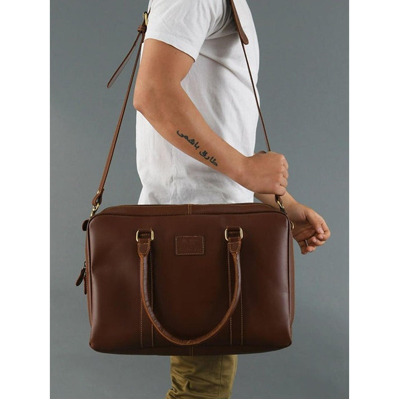MaheTri Unisex Brown Dixon Leather Laptop Office Bag