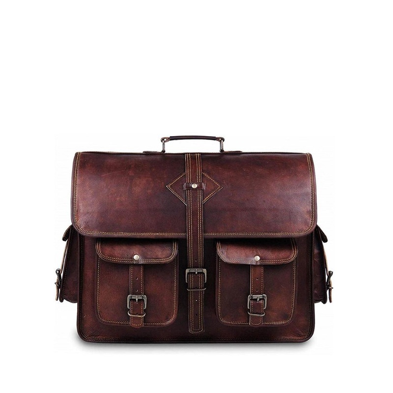 MaheTri Unisex Brown Retro Vintage Leather Laptop Bag