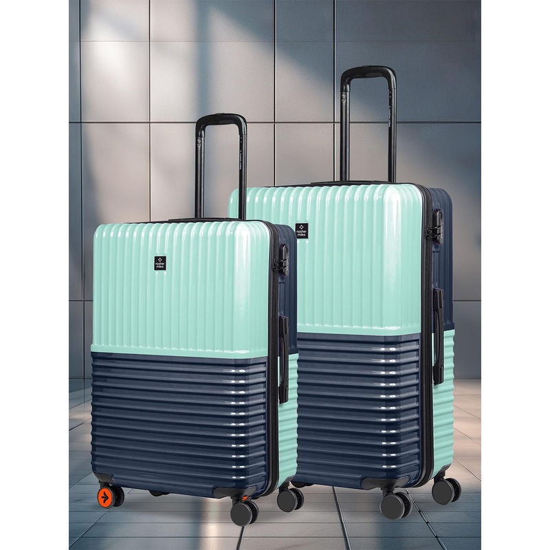Nasher Miles Istanbul Hard-Sided ABS & PC Set of 2 M\u002FL Teal Dark Blue Trolley Bags 65-75cm