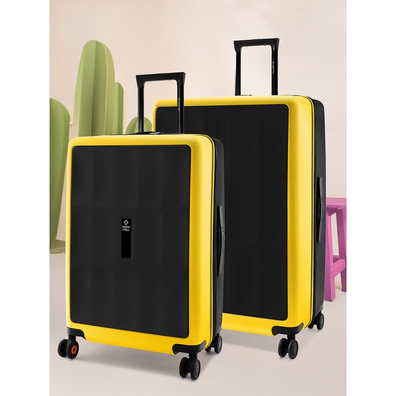 Nasher Miles Zanzibar Polycarbonate Set of 2 M\u002FL Black Yellow Trolley Bags (65-75 cm)