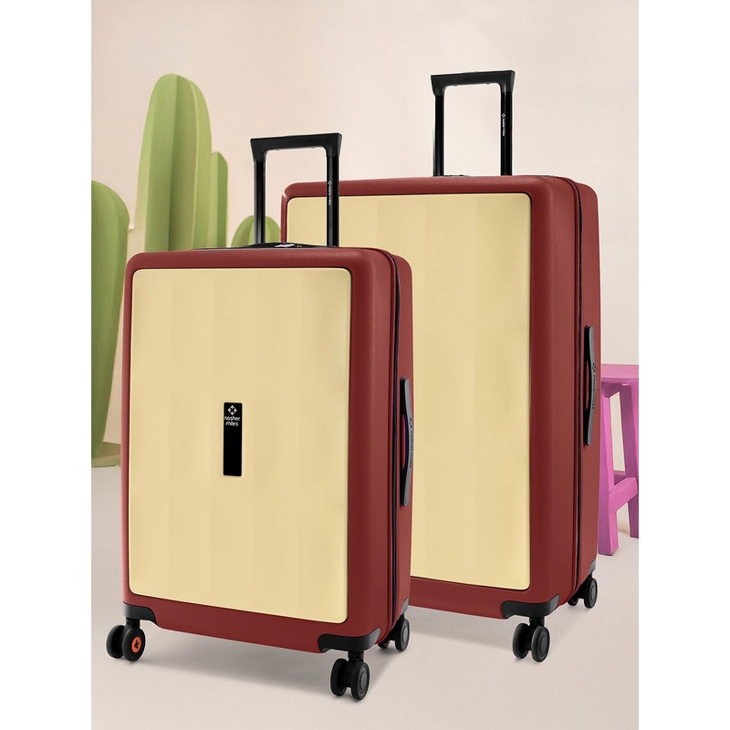 Nasher Miles Zanzibar Polycarbonate Set of 2 M\u002FL Yellow Maroon Trolley Bags (65-75 cm)