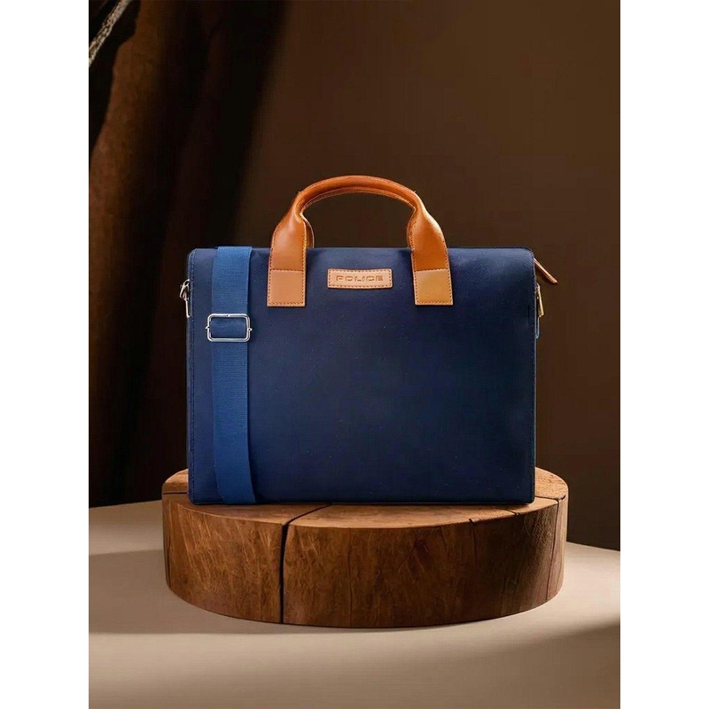 Police Men Canvas & Leather Laptop Bag With Grab Handle