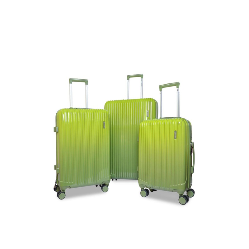 REDHORNS Set Of 3 Green Textured Hard-Sided Trolley Suitcases