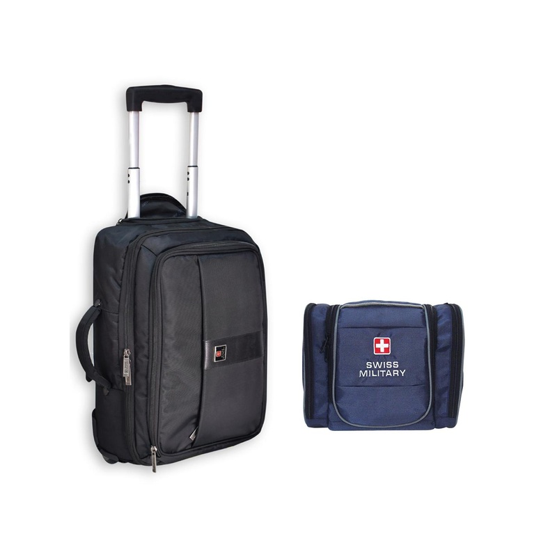SWISS MILITARY Set Of 2 Solid Trolley Laptop Bag with Toiletry Bag
