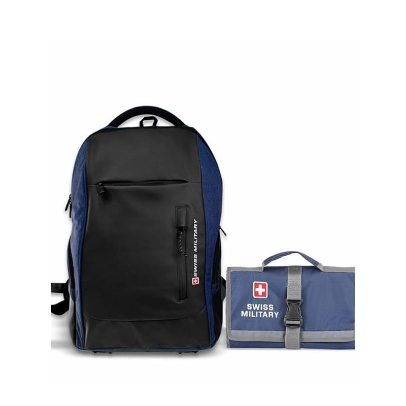 SWISS MILITARY Unisex Black Laptop Backpack With Wallet