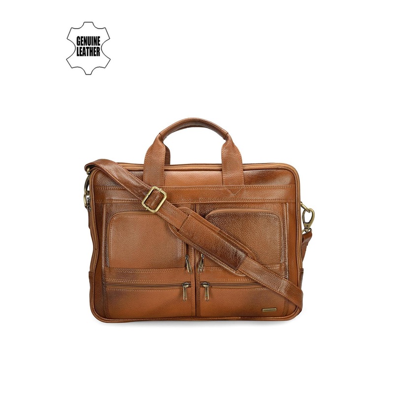Teakwood Leathers Men Tan Brown Leather Laptop Bag
