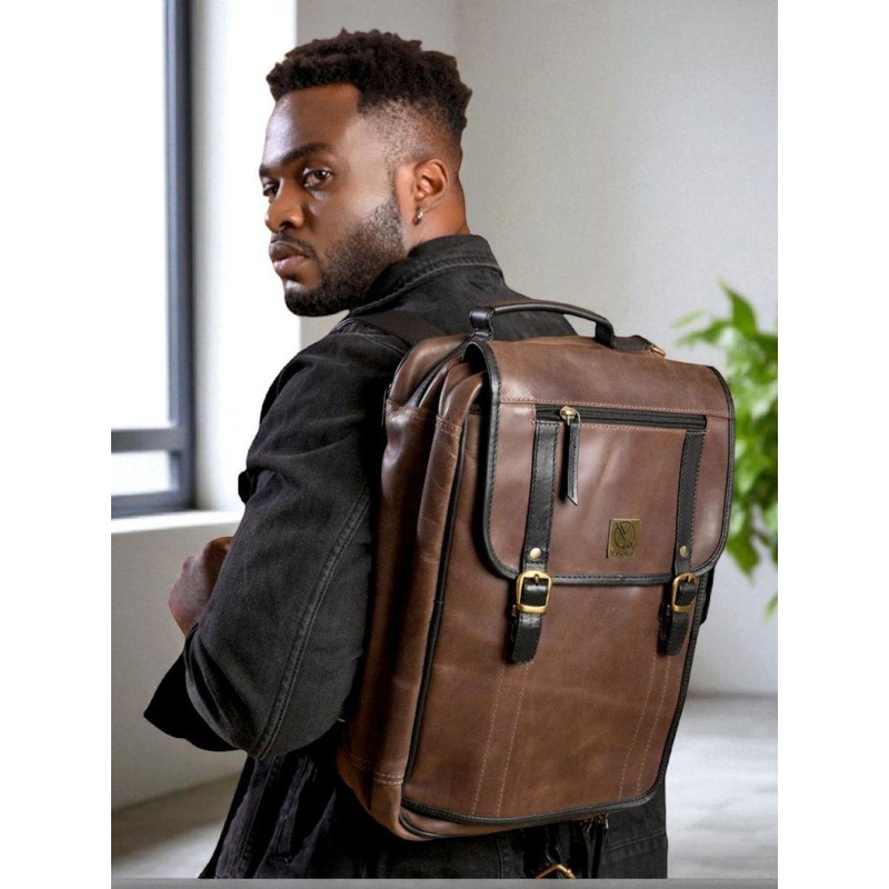 Ya Qalbi Unisex Solid Leather Backpack