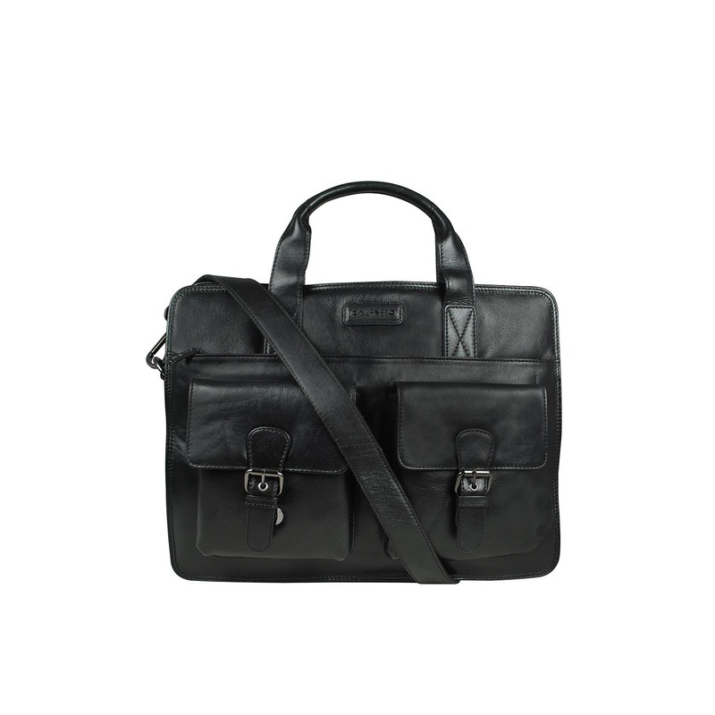 CALFNERO Men Black Leather Business Portfolio Messenger Bag