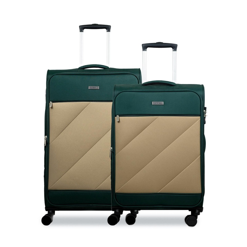 CARRIALL Green & Beige Color-Blocked  Large & Medium Combo Set of 2 Trolley Bag