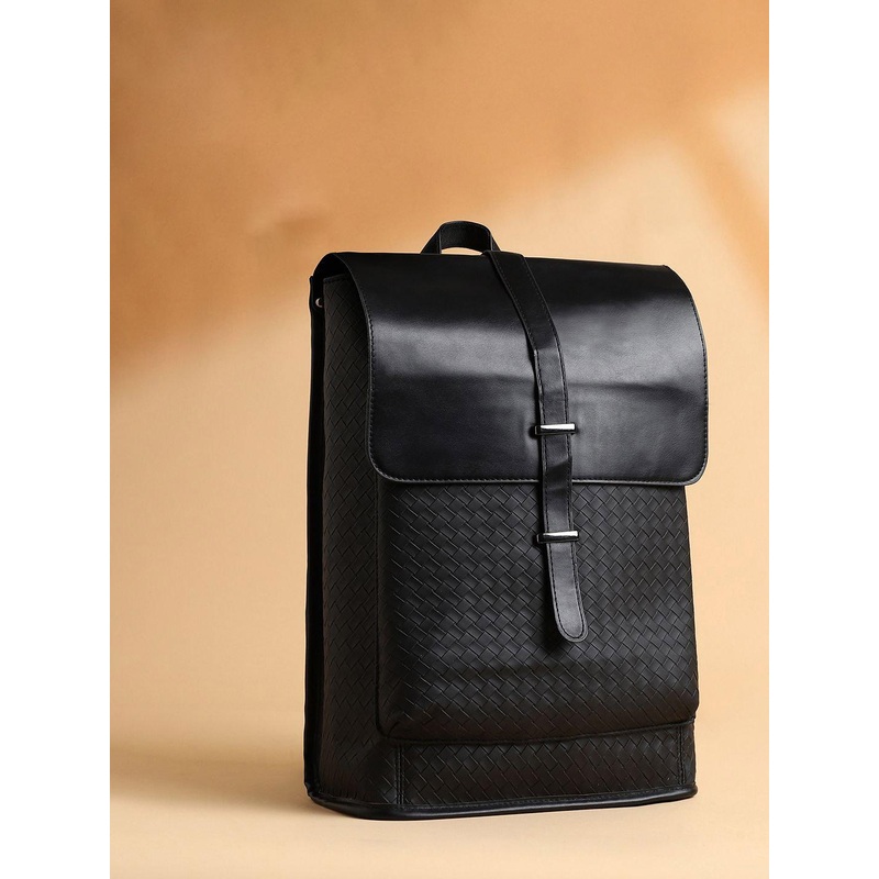 French Accent Men Textured Leather Backpack