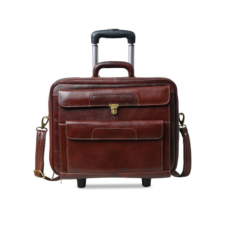 MaheTri Unisex Wanderer Leather Trolly Suitcase Bag