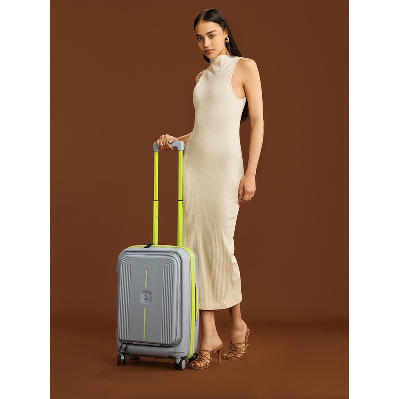 Nasher Miles Alexandria Polypropylene Cabin Grey Green Trolley Bag – 20 Inch (55 cm)