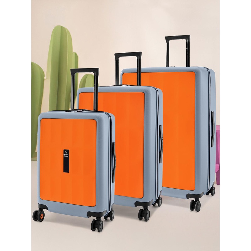 Nasher Miles Zanzibar Polycarbonate Set of 3 S\u002FM\u002FL Orange Grey Trolley Bags (55-65-75 cm)