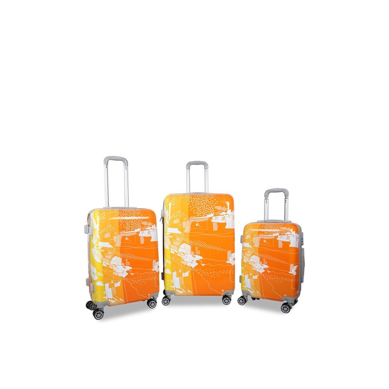 Polo Class Unisex 3 Pcs Orange Hard Luggage Trolley Bags