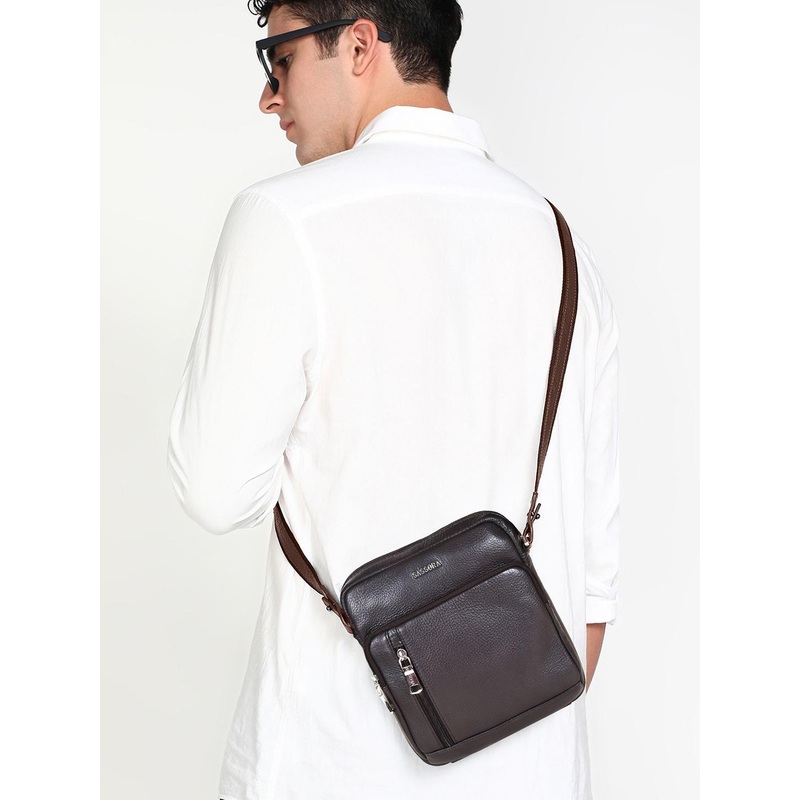 Sassora Unisex Textured Structured Leather Sling Bag