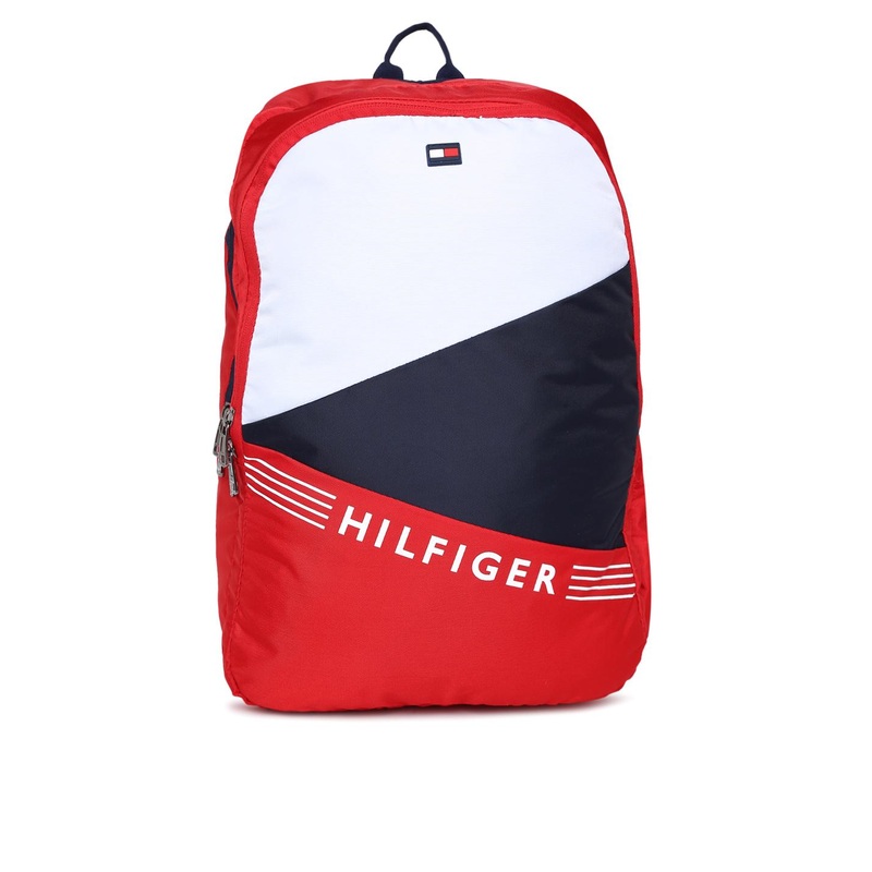 Tommy Hilfiger Unisex Red & White Colourblocked Backpack