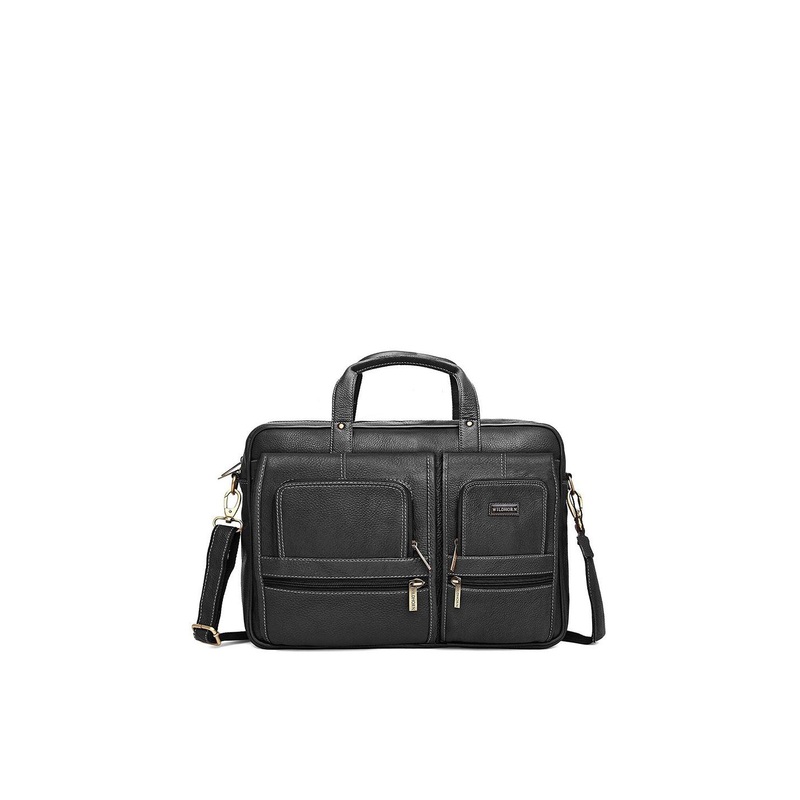 WildHorn Men Black Leather Laptop Bag