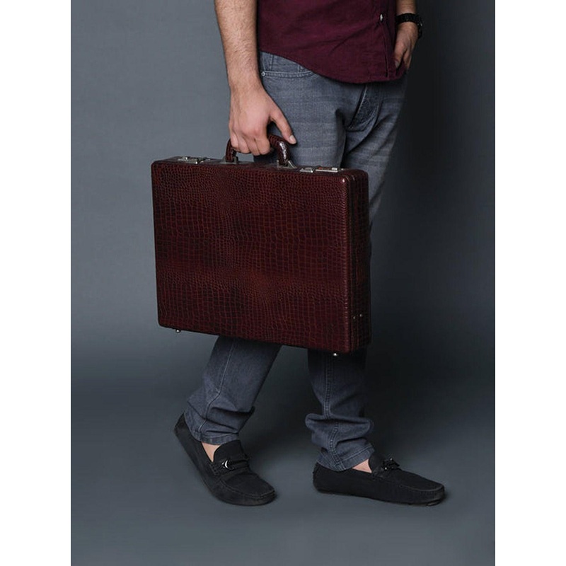 MaheTri Executive Croc Textured Leather Laptop Briefcase