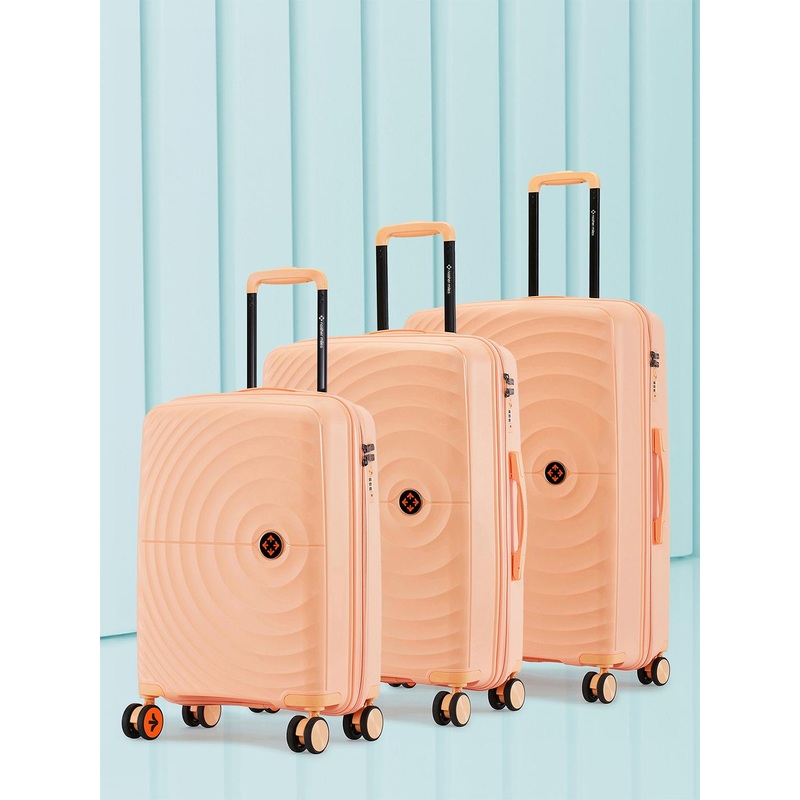 Nasher Miles Seattle Hard-Sided Polypropylene Set of 3 S\u002FM\u002FL Peach Trolley Bags 55-65-75cm