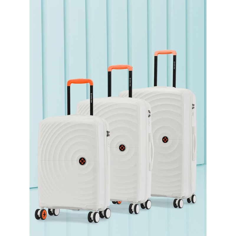Nasher Miles Seattle Hard-Sided Polypropylene Set of 3 S\u002FM\u002FL White Trolley Bags 55-65-75cm