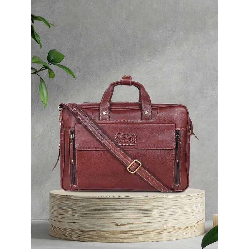 Teakwood Leathers Unisex Brown Solid Leather Laptop Bag