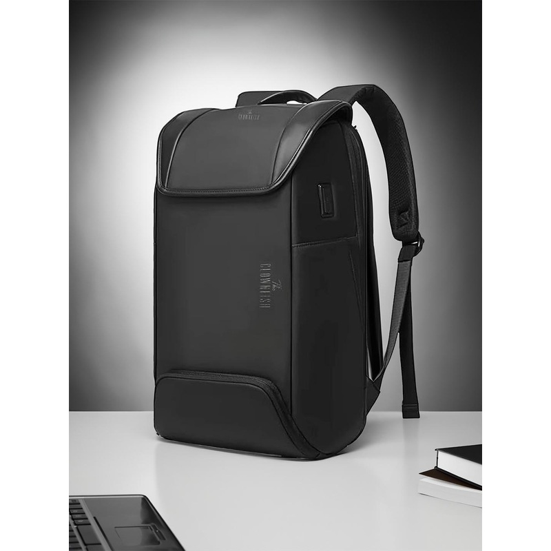 THE CLOWNFISH Unisex Black Backpack with USB Charging Port